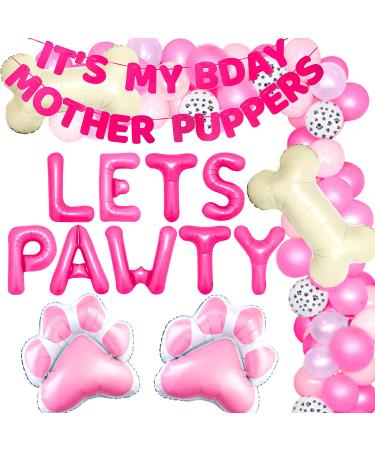 JeVenis Dog Birthday Party Balloon Garland Kit Puppy Party Decorations Lets Pawty Party Supplies Puppy Birthday Pink Dog Birthday Decorations balloons1