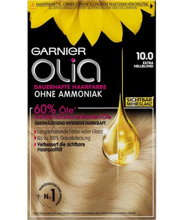 Garnier Olia Permanent Hair Colour without Ammonia with Nourishing and Natural Oils Full Grey Hair Coverage Permanent Colouration No. 10.0 Light Blonde 3 x 1 Piece 10.0 Extra Light Blonde - Buy Online on GoSupps.com