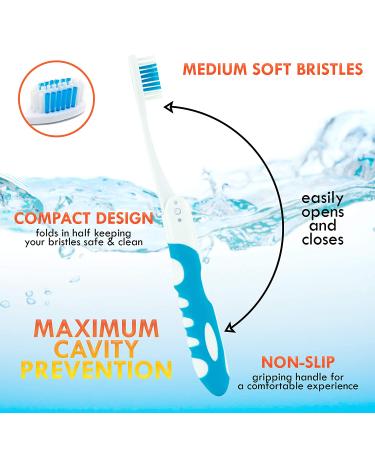 Lingito Travel Folding Toothbrush 6 Pack - Camping Toothbrush Bulk, Medium Bristle - Portable and Compact Toothbrush Set - Buy Online on GoSupps.com