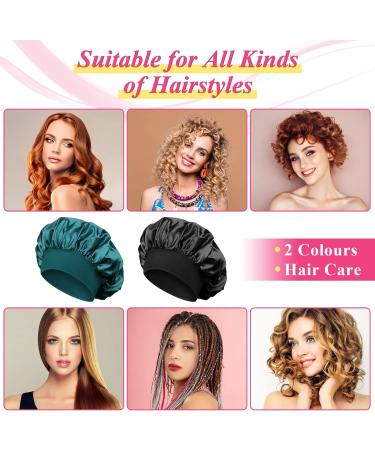 2pcs Silk Satin Bonnet for Curly Hair | Night Sleep Cap for Women - Black Blue - Buy Online on GoSupps.com