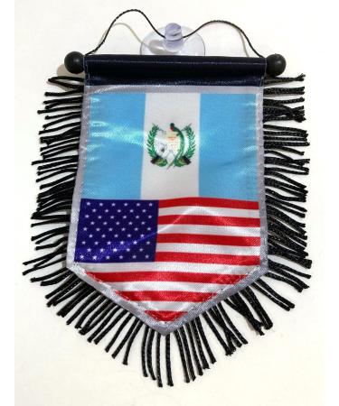 Guatemala American mini banner sports flag for car and home decoration door window wall small flag hanging decor accessories sticks to glass quick easy (Guatemala USA 01)
