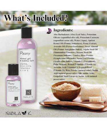 Nabila K Peony Shower Gel & Bubble Bath, 9 oz Non-Drying Body Wash with Jojoba, Aloe Vera & Vitamins Naturally-Derived, Sulfate-Free Made in USA For Men & Women Peony 9 Ounce (Pack of 1) - Buy Online on GoSupps.com