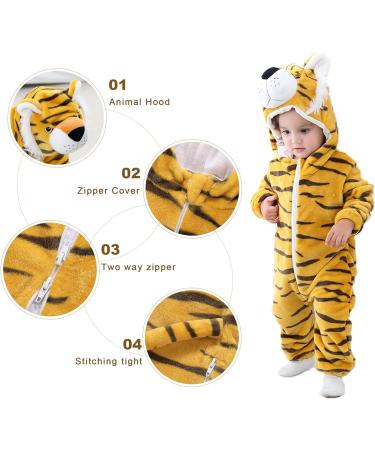 COOKY.D Baby Hooded Rompers | Winter Flannel Jumpsuit Pajamas | 12-18 Months | Tiger Design - Buy Online on GoSupps.com