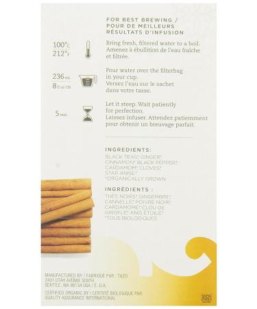 Tazo Organic Chai Black Tea - 24 Tea Bags (2.3 Oz) - Spicy & Robust Flavor - Buy Online on GoSupps.com