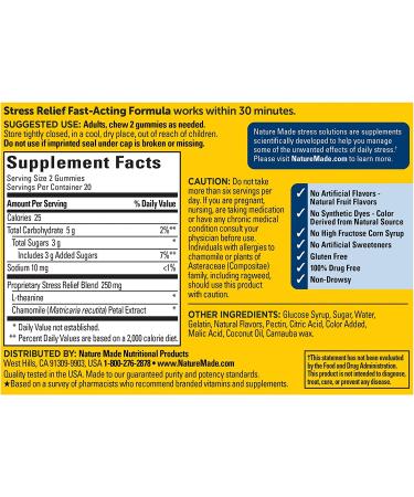 Nature Made Stress Relief Gummies with L-Theanine and Chamomile - 40 Count, Non-Drowsy, Drug Free, Mixed Berry Flavor - Buy Online on GoSupps.com