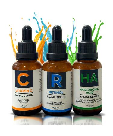 Face Serum Trio Vitamin C Serum Retinol Serum and Hydrating Hyaluronic Acid Serum for Face Anti-Aging Firming Hydrating Smooth Firm & Hydrated Skin Care Set for Women (3-PACK x 1 fl oz) 1 Fl Oz (Pack of 3)
