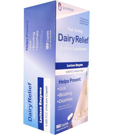 Guardian Dairy Relief Fast Acting Lactase 9000 FCC Caplets - 360 Count (Pack of 2) | Maximum Strength Lactose Intolerance Pills with Enzyme Supplement - Buy Online on GoSupps.com
