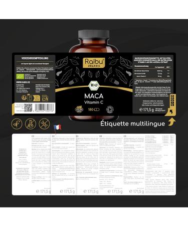 Maca Noire BIO du P rou - Haute concentration 12 800 mg Maca Noire du P rou par Jour ( quivalent 3 200 mg) - R gulateur Hormonal D tente nergie - 180 G lules - Avec vitamine C - sans OGM - Buy Online on GoSupps.com