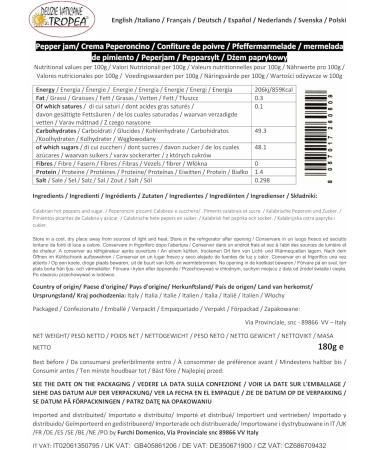 Sweet Chilli Jam - Italian Artesian Food Gourmet Delicatessen - Made 100% in Italy - Gluten Free - Delizie Vaticane di Tropea 180gr - Buy Online on GoSupps.com