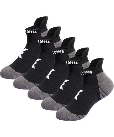 THX4Copper Compression Socks for Plantar Fasciitis - Low Cut Unisex Foot Support for Athletic Running Travel & Cycling - 5 Pairs L Black/Gray - Buy Online on GoSupps.com