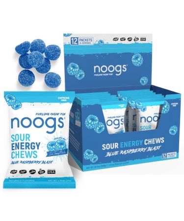 Noogs Sour Energy Chews Blue Raspberry Blast Electrolyte Energy Gummies Sour Candy Flavored Alternative to Running Gels Vegan Gluten Free & Caffeine Free 12 Pack