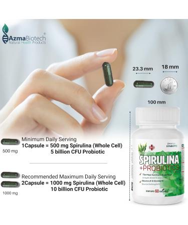 AzmaBiotech Organic Spirulina with Probiotics 1000mg Per Serving 60 Vegan Capsules 10 Billion CFU Supports Digestion Energy & Immune Health Nutrient-Rich Superfood for Women & Men 30-Day Supply Made in Canada Spirulina Probiotics - Buy Online on GoSupps.com