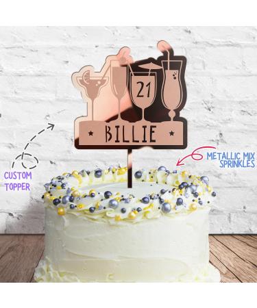 Cakeshop Cake Decoration Pack | Birthday Cocktails Premium 3mm Mirror Acrylic Plastic Cake Topper Sign & 25g Party Pack of Cake Sugar Sprinkles | Custom Name & Age Cake Decoration (Rose Gold) Non-Prime Mirror Acrylic: Rose Gold - Buy Online on GoSupps.com