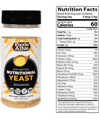 Foods Alive Nutritional Yeast Flakes (4.25oz) - Non Fortified, Gluten Free Plant Based Protein | Vegan Cheese Powder, Popcorn Seasoning, Flavor Booster - Keto & Whole Foods - Buy Online on GoSupps.com