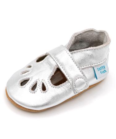 Dotty Fish Soft Leather Baby Shoes. Classic T-Bar Shoes for Girls. Non-Slip Suede Soles. 0-6 Months - 2-3 Years 12-18 Months Silver