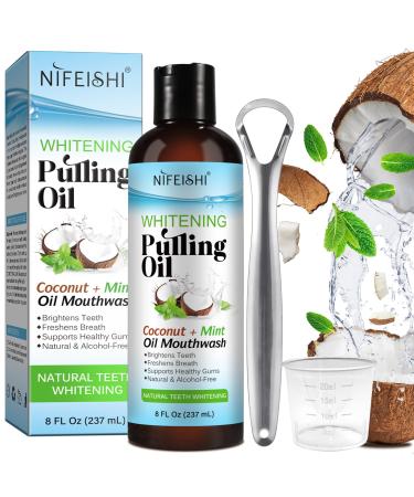 Coconut Oil Pulling Mouthwash Peppermint Ayurvedic with Vitamin D E K2 Alcohol Free for Teeth Whitening Helps with Fresh Breath Mouthwash for Oral Health (8 Fl. Oz)