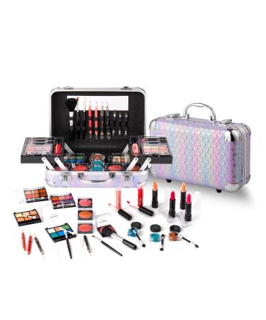 Hot Sugar All In One Makeup Set for Teenager Girls 10-12 Full Makeup Kit for Beginners Includes Eye Shadow Palette Blush Lip Gloss Lipstick Lip Pencil Eye Pencil Brush Mirror (Purple Heart)