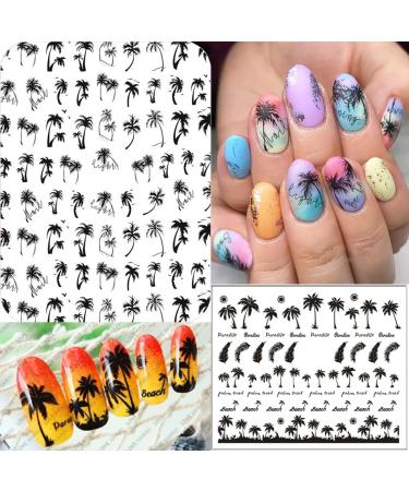 MiaoWu 6pcs Nail Tropical Style Palm Summer Tree 3D Nail Stickers self-Adhesive Coconut Tree 3D Summer Palm Tree Nail Art Studs Stickers, Adhesive Tropical Surf Beach Palm Tree Nail Art Decals for DIY Nail Art Polish Manic…