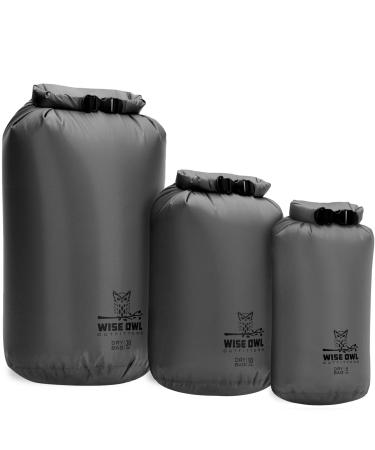 Wise Owl Outfitters Waterproof Dry Bag - Fully Submersible 1pk or 3pk Ultra Lightweight Airtight Waterproof Bags - 5L, 10L and 20L Sizes - Diamond Ripstop Roll Top Drybags 3 Pk - 5L, 10L, 20L Grey 3
