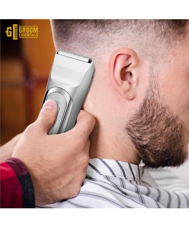 Groom Essentials Premium Men's Hair & Beard Trimmer | Professional Hair Clipper with Stainless Steel Blades & 2 Trimming Guides for Perfect Grooming - Buy Online on GoSupps.com