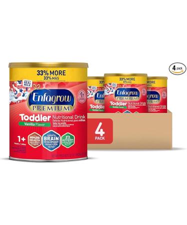Enfagrow Premium Toddler Nutritional Drink Vanilla Flavor Omega-3 DHA for Brain Support Prebiotics & Vitamins for Immune Health, Powder Can 32 Oz Pack of 4