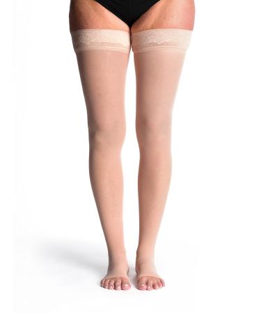 SIGVARIS Women’s Style Sheer 780 Open Toe Thigh-Highs w/Grip Top 20-30mmHg - Large Short - Warm Sand Large Short Warm Sand