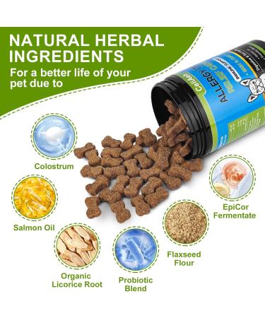 Dog Allergy Chews Dog Allergy and Itching Skin Relief Anti-Itch Skin & Coat Supplement Itch Allergy Probiotics Support Chew Vitamins with Salmon Oil Colostrum for Skin and Coat Allergies -180 Ct - Buy Online on GoSupps.com