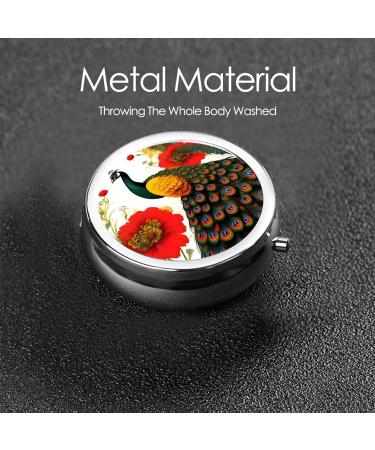 Buy Peacock Red Flower Round Pill Box - 3 Compartment Portable Organizer for Travel & Purse - Buy Online on GoSupps.com