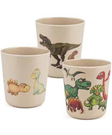 Bamboo Cups for Kids - Set of 3 Fun Dinosaur Cups - 8 oz Bamboo Cups - Kids Cups for Drinking and Snack  Bathroom Cups  Toddler Smoothie Cup - Eco Friendly Shatter Resistant BPA Free Open Child Cup