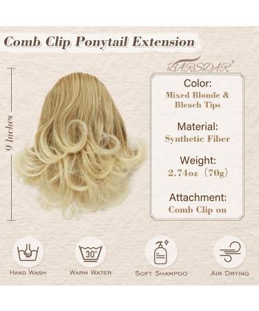 BARSDAR KAMM CAMP Short Wave Ponytail Extension - 22cm Thick Synthetic Hair Extension for Women - Mixed Blonde & Bleach Blonde Tips - Buy Online on GoSupps.com
