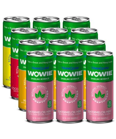 Wowie | Hemp Infused Calming Sparkling Beverage | All Natural Low Calorie | Herbal Adaptogens Drink | Non Alcoholic | Variety Pack 12 oz (Pack of 12) Variety Pack 12 Fl Oz (Pack of 12)
