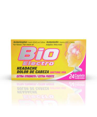 BioElectro Extra Strength Pain & Headache Reliever Tablets Aspirin & Caffeine 24 Count