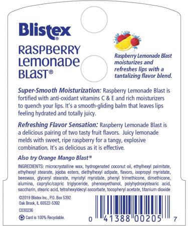 Blistex Raspberry Lemonade Blast Lip Balm 0.15 oz. Moisturizes & Comforts Dry Lips Refreshing Flavor Blend Vitamin C and E Easy Glide Formula for Full Coverage Pack of 12 - Buy Online on GoSupps.com