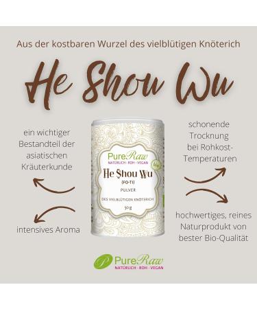 Organic He Shou Wu Powder - Raw Vegan Fo-Ti Root | Ayurvedic & Chinese Herbal Supplement | 50g Pack - Pureeraw - Buy Online on GoSupps.com