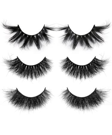 SUNWELL 20mm Mink Eyelashes 6D Real Mink Lashes Dramatic Long False Eyelashes Soft Reusable Full Thick Fluffy Volume Strip Eye Lashes 3 Pairs 3pairs 20mm Mix