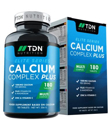 Calcium and Vitamin D Supplement - 180 Tablets - High Strength 1000mg Calcium Complex with Vitamin D3 Plus Magnesium Zinc and Vitamin C - Supports Bones Cartilage and Muscle - Osteo Supplements