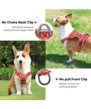 Heele Adjustable Floral Red Dog Harness | Anti-Train Running Harness with Lockable Snap for Dogs | Reflective & Comfortable Fit (35-61cm) - Buy Online on GoSupps.com