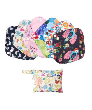 Bounippy Reusable Pads Menstrual Cloth Pads Washable Microfiber Absorbent Surfaces Super Absorbent (6 Pads + 1 Small Bag )Small
