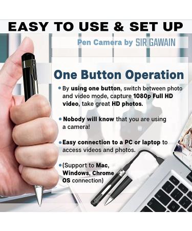 SIRGAWAIN Upgraded 2023 Mini Spy Camera Hidden Pen 1080p - Full HD Video & Picture Taking - Wide Angle Lens - Rechargeable Nanny Cam in Black - Buy Online on GoSupps.com