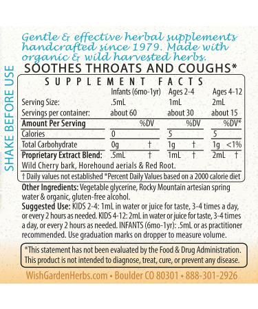 WishGarden Herbs Kick-It Cough for Kids - Natural Herbal Cough Suppressant & Expectorant | Safe & Effective for Children 0-12 | Soothes Sore Throats | 2oz (Pack of 1) - Buy Online on GoSupps.com