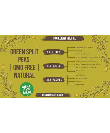 Wholefood Earth Green Split Peas 500 g | GMO Free | Natural | High Fibre | High Protein 500g - Buy Online on GoSupps.com
