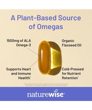 NatureWise Flaxseed Oil 3000 mg Fish Free Omega 3 with 1500 mg ALA Dietary Supplement for Immune Health Support - Organic Cold Pressed Non-GMO - 90 Softgels 30-Day Supply 90 Count (Pack of 1) - Buy Online on GoSupps.com