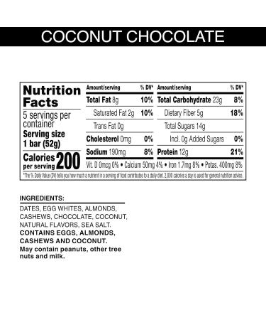 RXBAR Protein Bars - Gluten-Free Coconut Chocolate 12g Protein 9.15oz Box (5 Bars) - Pack of 2 - International Shipping Available - Buy Online on GoSupps.com