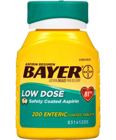 Bayer 81mg Enteric Coated Aspirin 200 Count - Pain Reliever/Fever Reducer - Buy Online on GoSupps.com