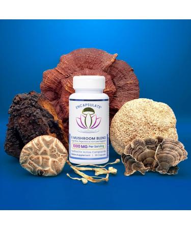 ENCAPSULATE 6 Mushroom Blend 1000mg Reishi Chaga Turkey Tail Cordyceps Lion s Mane & Shiitake 1:1 Mushroom Extract Adaptogen Mushroom Supplement for Gut Brain & Immune Support - 60 Capsules - Buy Online on GoSupps.com