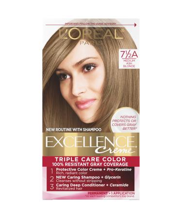 L'Oreal Paris Excellence Creme Permanent Triple Care Hair Color  7.5A Medium Ash Blonde  Gray Coverage For Up to 8 Weeks  All Hair Types  Pack of 1 1 Count (Pack of 1) 7.5A Medium Ash Blonde