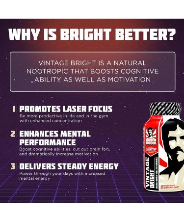 Vintage Bright Natural Nootropic Supplement - Focus Energy & Memory Enhancement Formula - 60 Veggie Caps - Buy Online on GoSupps.com