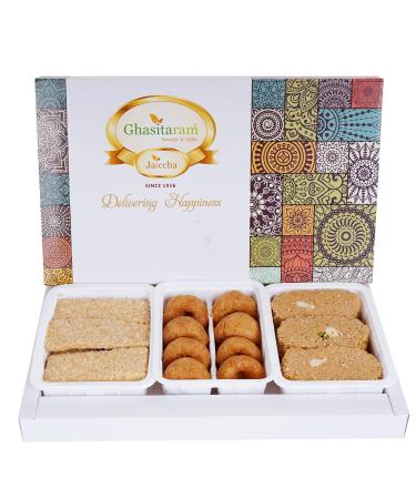 Ghasitaram Gifts Lohri Gifts Assortment of Gud Til Gachak Khasta Gachak and Khajoor 600 GMS