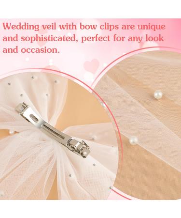 Gjinxi Bridal Hair Bow Veil Vintage Wedding Hairclip Pearl Ribbon Long Hairpin Bride Headband Bachelorette Party Decoration Accessories Bride Shower Gift Hairholders Bridesmaid Favors Barrettes(White) - Buy Online on GoSupps.com