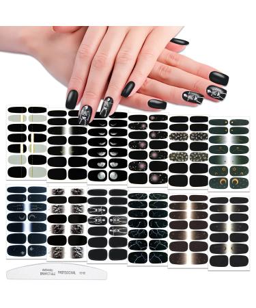 WOKOTO 12 Sheets 168 Pieces Black Nail Polish Stickers Full Nail Wraps for Women Nails Black Gradient Marble Design Gel Nail Strips Stick On Nail Polish Strips Full Nail Stickers Gel Nail Wraps KIT2 Black Gradient